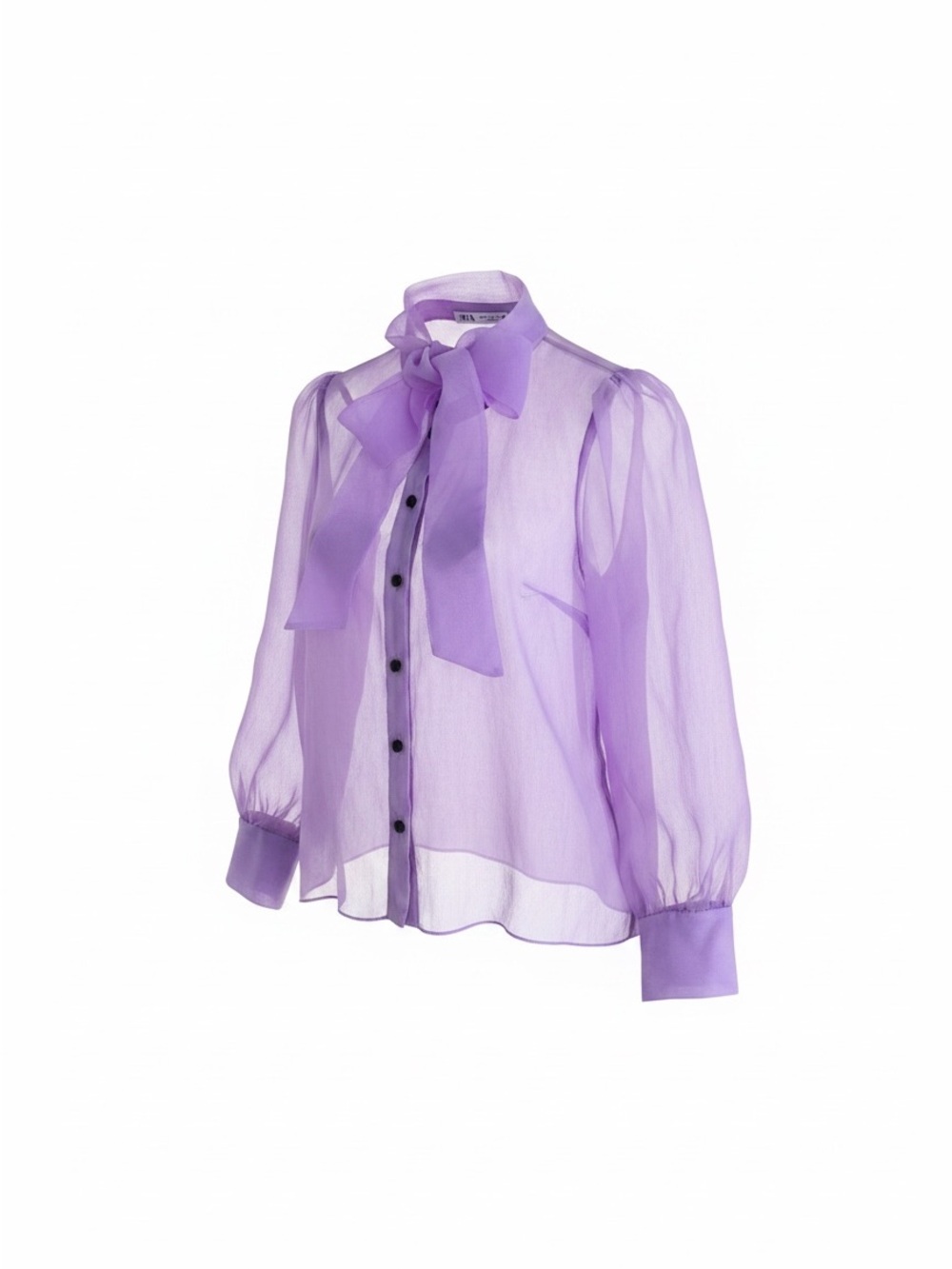 Zara Lavender Sheer Bow-Tie Long Sleeve Blouse